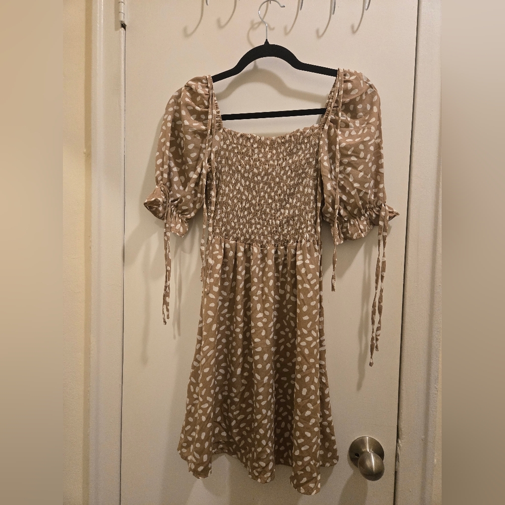 Brown and White Patterned Dress